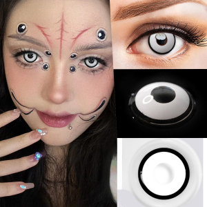 VISUASHOW Half-Yearly White Mesh Blind Block Colored Contact Lenses for Coser Cosplayer Party Anime Cosplay Eyes Makeup Contacts