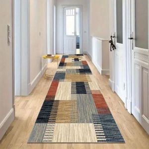 VIKAMA Non-slip Boho Checkered Runner Rug Stone Color Soft for Hallway Kitchen Bedroom Decor