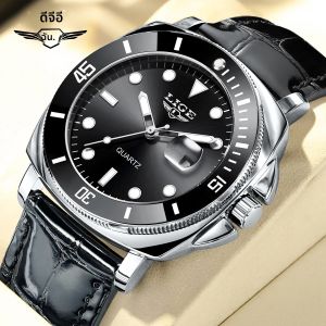 LIGE ธุรกิจนาฬิกาผู้ชายแฟชั่นทหารกีฬาผู้ชายนาฬิกาข้อมือควอตซ์แบรนด์เดิมหรูหราหนังนาฬิกากันน้ําสําหรับชาย