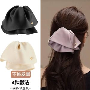 Korean Style Satin Hair Claw Womens 2025 New Simple Versatile Back of Head Half up Shark Clamp Sweet Style Fabric Art