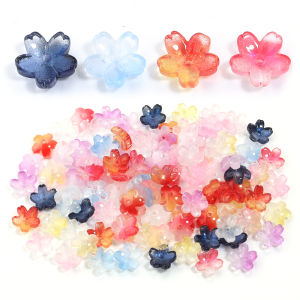 50pcs/lot 10.5mm Colorful Gradient Lampwork Bead Cherry Blossom Shape Loose Glass Beads For DIY Crafts Garment Sewing Decoration