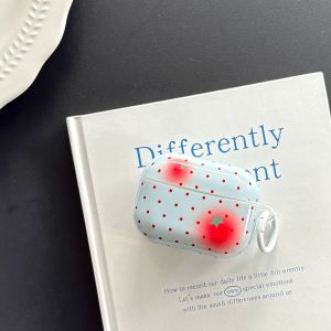 Cute Tomato Full-Screen Red Polka Dots Pattern Glossy Blue Earphone Case with White Ring Cover for AirPods 1 2 3 4 Pro 2 Pro 3