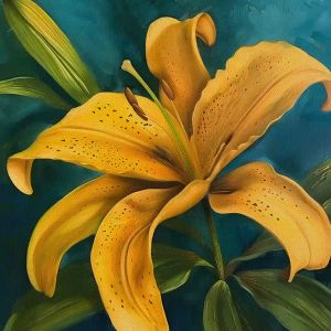 Tranh sơn dầu hoa loa kèn vàngTranh treo tường dán tường phong thủy tình yêu và phú quý.CGI-953