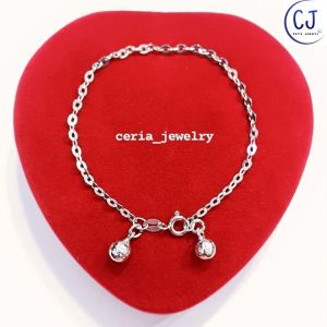 Gelang Perak Silver Wanita Dewasa 925 Lapis Emas Model Rantai Nori Polos Kopong + Krincing 2 - Perak Murni