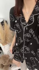 Sanrio | 2 Cái/bộ Hello Kitty Anime Bộ Đồ Ngủ Kawaii Nữ Dễ Thương Loungewear Cotton Áo Sơ Mi Tay Ngắn Quần Short Bộ Dành Cho Học Sinh Mặc Ở Nhà