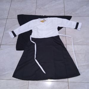 gamis hitam putih +hijab /seragam sekolah anak perempuan bahan katun toyobo Paud TK  SD Madrasah
