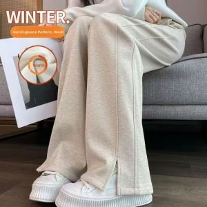 HUAXUNRAN | Thickened High-Waist Fleece Wool Pants Loose Wide Leg