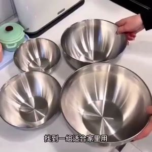 SKU116 - Combo 3 Chậu Trộn inox 304 có vạch chia Trộn Salad Uớp Thịt Trộn Bột Làm Bánh