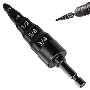 Swaging Tool 5 in 1 Air Conditioner Copper Pipe Expander Swaging Drill Bit Set with Hex Shank with 1/4 3/8 1/2 5/8 3/4 Bits