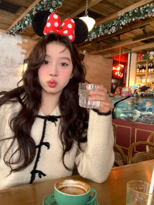 Áo Khoác Len Cổ Bẻ Nơ Màu Tương Phản Sinbounboun Phong Cách Công Chúa Ngọt Ngào Cho Nữ Mùa Thu Đông Đa Năng