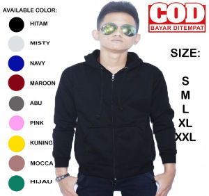 Jaket Sweater Hoodie Zipper List Resleting Pria Fleece Risleting - Hitam