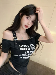 GUZILIAN | American Style Spicy Girl Design Elegant Beautiful Craftsmanship Tie Dye Print Strapless Short Sleeve Elegance Top T Shirt Women