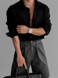 DAVID&ME | Knitted Long Sleeve Breathable Shirt For Men Black