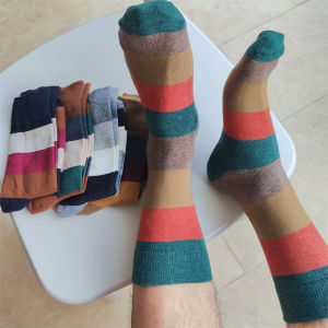 5 Pairs Men’s Striped Cotton Crew Socks  Casual Retro Harajuku Style Soft Breathable Daily Wear