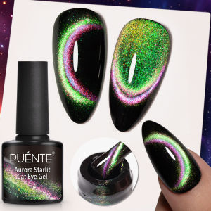 PUENTE 7.5ML Vibrant Starry Galaxy Cat Magnetic Gel Nail Polish Aurora Gliter Rainbow Cat Eye Soak Off UV Semi-Permanent Varnish