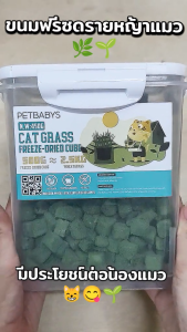 หญ้าแมวฟรีซดราย 600 กรัม ผสมอกไก่แท้ โปรตีนสูง ช่วยขับขนในลำคอ ขนมแมว ทานง่าย