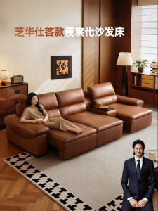 Premium Retro Bauhaus Genuine Leather Electric Smart Sofa Bed