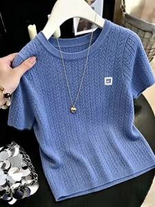 Blue Cold Silk Short Sleeve Slim Fit Casual T-shirt