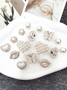 16PCS Rhinestone Lips Shoe Charms ABS Dollar Buckle Decorations DIY Bling Heart Pins Clog Accessories Fit Lady Halloween Sandals
