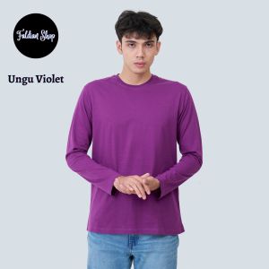 Kaos Polos Pria Oneck Lengan Panjang Bahan Katun Combed 30s Warna Ungu Violet