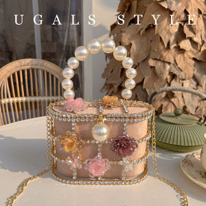 กระเป๋าสะพายข้างแบบสะพายข้าง UGALS โลหะ ดอกชาติ ประดับเพชร กระเป๋าถือสำหรับงานเลี้ยง กระเป๋าถือแบบสะพายข้าง กระเป๋าถือแบบมีสายสะพายข้าง