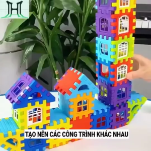 Đồ chơi lắp ghép xây dựng 210 chi tiết có cửa mở kèm hộp đựng bộ xếp hình nhà giúp phát triển trí thông minh cho bé