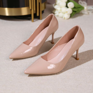 รองเท้าส้นสูงสำหรับผู้หญิง ทรงหัวแหลม สีพื้น หนัง PU แฟชั่น รองเท้าทำงาน รองเท้าลำลอง ฤดูใบไม้ผลิและฤดูร้อน รองเท้าส้นเดี่ยว