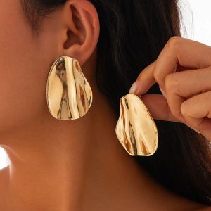 Ingemark Creative Unique Irregular Folds Metal Stud Earrings for Women Fashion Statement Punk Geometric Piercing Earring Jewelry
