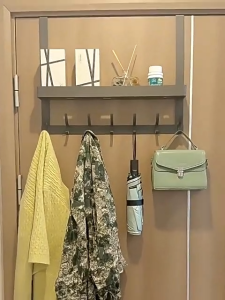 Gantungan Baju Pintu Gantungan Baju Tanpa Bor Dinding Kamar Mandi Kamar Tidur Pintu Belakang Gantungan Topi Kait Pakaian Tahan Air Tahan Karat Hook Abu-abu Hitam