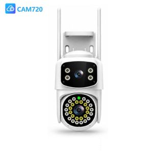 V380 Pro Dual‑Lens 1080P Outdoor 4G Cellular CCTV PTZ Camera 355° Pan 90° Tilt Smart Siren Light Alarm Color Night Vision Two‑Way Talk TF Card Recording for House Farm Construction Site