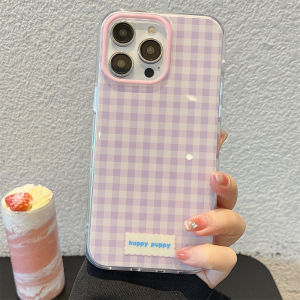 Purple Plaid Womens Phone Case Anti-Fall Artistic Fresh Style Compatible with iPhone 15 Apple 16 pro Max 17 New Model 13