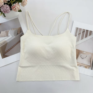 Tagkita Seamless Cross Back Vest Womens Base Camisole with Chest Pad Integrated Strap Thin Strap Inner Wear Tube Top