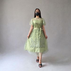 Dress Pesta Kondangan Bridesmaid Natal Gereja Gaun Brokat Tulle Bordir Mutiara Vania Zh