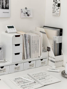 Desktop Organizer Box Drawery Style Office Desk Bookend Pen Holder Storage Box Plastic Rectangular Shape Simple Design