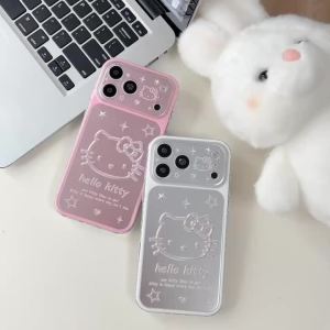 Sanrio | Ốp Điện Thoại Hoạt Hình Dễ Thương KT Head Dành Cho iPhone 17/16/15 Pro Max Chống Sốc Màu Hồng Bạc Mặt Dưới Hình Sao Chất Liệu Silicon Bảo Vệ Mặt Lưng