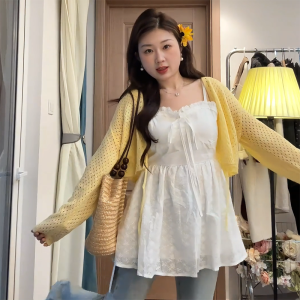 Áo Len Cardigan Dệt Kim Dài Tay Kiểu Pháp Ngọt Ngào Cỡ Lớn Áo Khoác Ngoài Hai Mảnh Cho Nữ Đầu Xuân Thời Trang Thường Ngày