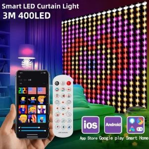 Bluetooth Curtain Lights 400 LED Smart Music Fairy Wedding Birthday Festival Decor for Living Room Backdrop Wall Ambient