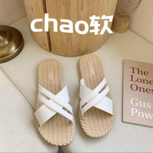 รองเท้าแตะส้นหนาลายดอกไม้สไตล์ฝรั่งเศสสำหรับผู้หญิงในช่วงฤดูร้อนปี 2024 รองเท้าแตะชายหาดแบบสวมสบายสำหรับกลางแจ้ง