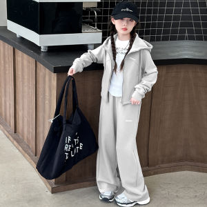 MPW | Girls Spring Autumn Fashionable Embroidered Hooded Two-Piece Set Korean Style Breathable Comfortable Childrens Clothing