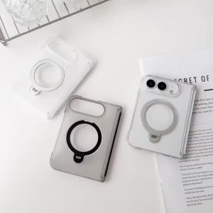 szhaiyu | 360°Rotating Metal Bracket Matte Transparent Hard PC for Magsafe Magnetic Fold Phone Case for IPhone Duo 18 Protective Cover