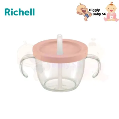 RICHELL AXSTARS Straw Training Mug + Straw Bottle Mug Set - Transparent cups with handles and straws suitable for daily use.