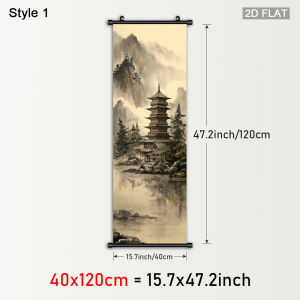 VIKAMA Tấm Thảm Phong Cảnh Phong Cách Trung Quốc Phương Đông Retro Ink-Wash Pine & Cypress Chùa Treo Tường Trang Trí Bằng Vải Polyester Cho Phòng Khách Phòng Ngủ Lối Vào