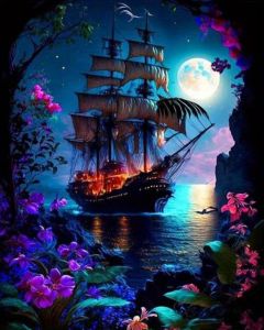 KAYOU | Hand Painting Magical Night Sailing Ship Painting By Numbers Kit DIY Artwork Canva Art GiftHome Decoration Gift