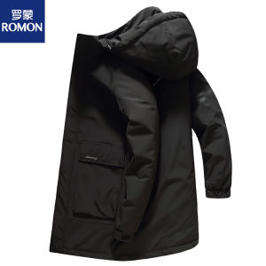 Romon Autumn and Winter plus Size Mens Duster Mid Length Long Length Plus-Size Fleece-lined Thickened Cotton-Padded Coat Loose-Fitting Workwear Jacket