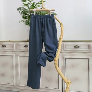 PARKEOUWEN | High-End Mens Summer Thin Cotton Linen Straight Leg Casual Pants Loose Fit Business Gentleman Style Breathable Pure Color Trousers