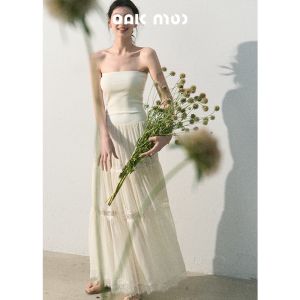 OAKMOO | Đầm Len Dệt Co Dãn Có Dây Đan Ren Vai Trơn Tencel