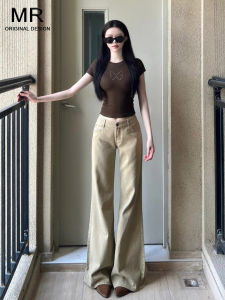 Khaki Fleece Lined Flared Jeans Womens Low Waist Bell Bottom Pants Casual Style Autumn New Arrival Drag Floor Ladies Jeans