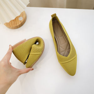 Not Tired Feet Womens Shoes Soft Bottom Flat Shoes Gommino Womens Spring & Fall Flats Pointed-Toe Soft Bottom Breathable Womens Knitted Shoes