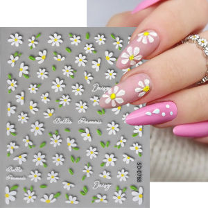 1Pcs 5D Embossed Sunflower Bow Nail Art Sticker Yellow White Daisy Floral Self-Adhesive Nails Decals Spring Summer Flowers Decor
