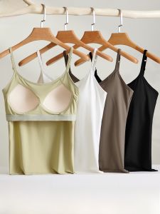 miiow | Womens One-Piece Strap Vest Built-In Bra Base Layer Summer Inner Wear Cat Person Commute Style Regular Length Pure Color